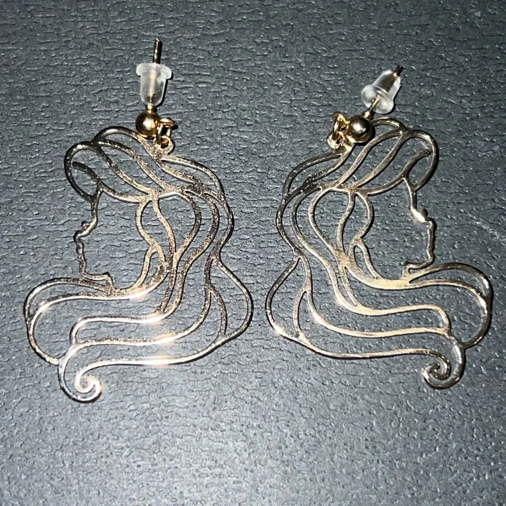 Disney Little Mermaid Elegant Gold Silhouette Earrings